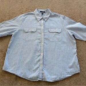 Chaps Blue and White Striped Button-Down Shirt